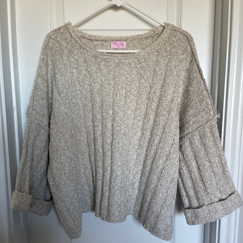 PINKLILY Bell Sleeve Oversized Boxy Sweater Bouncle